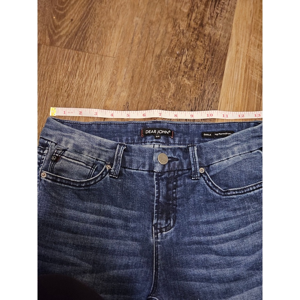 Dear John Gisele High Waisted Skinny Jeans Blue Distressed Raw Hem Size 26 - Picture 5 of 7